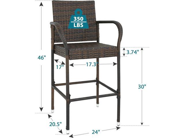 SUPER DEAL Upgraded Wicker Bar Stool Chairs Outdoor Backyard Rattan Chair w/Iron Frame, Armrest and Footrest (2)