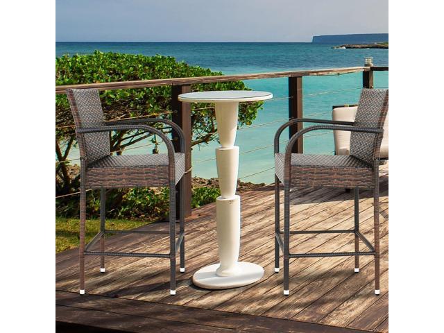 SUPER DEAL Upgraded Wicker Bar Stool Chairs Outdoor Backyard Rattan Chair w/Iron Frame, Armrest and Footrest (2)