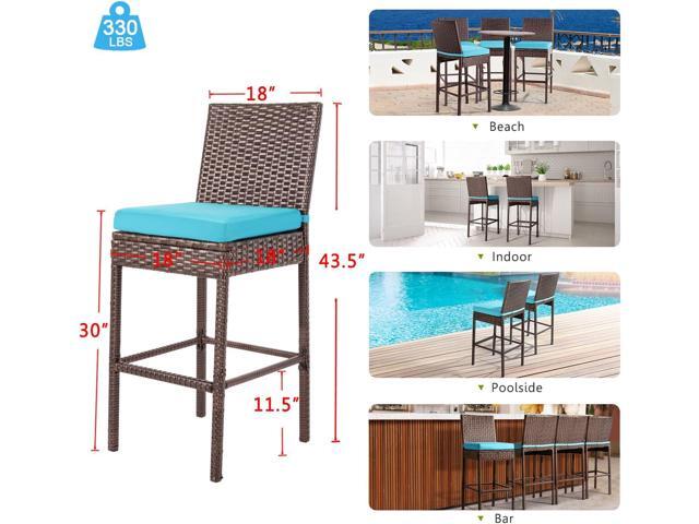 Outdoor Patio Stools & Bar Chairs Set of 2 Wicker Woven Outdoor Bar Stools Bar Height Chairs High Back with Footrest Armless Cushion Blue All...