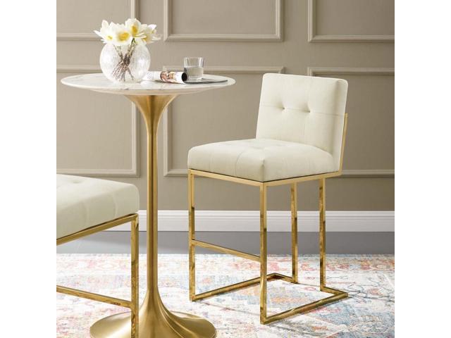 Modway Privy Gold Stainless Steel Performance Velvet Bar Stool, Ivory