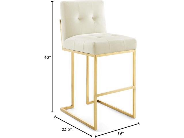 Modway Privy Gold Stainless Steel Performance Velvet Bar Stool, Ivory