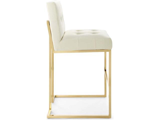 Modway Privy Gold Stainless Steel Performance Velvet Bar Stool, Ivory