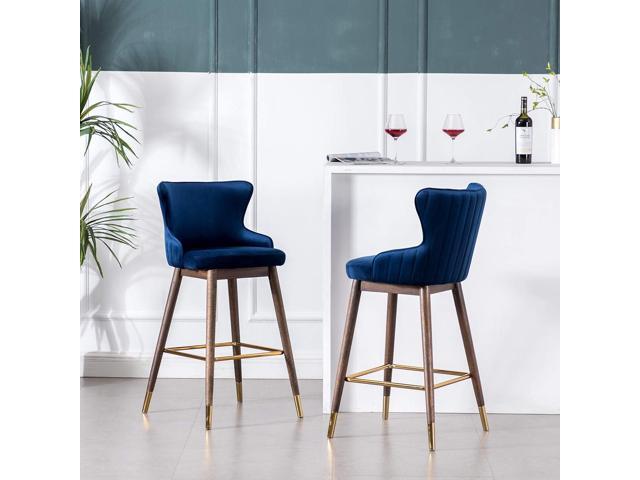 Roundhill Furniture Leland Fabric Upholstered Wingback Bar Stools, Set of 2, Blue
