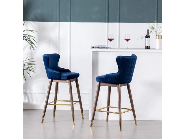 Roundhill Furniture Leland Fabric Upholstered Wingback Bar Stools, Set of 2, Blue