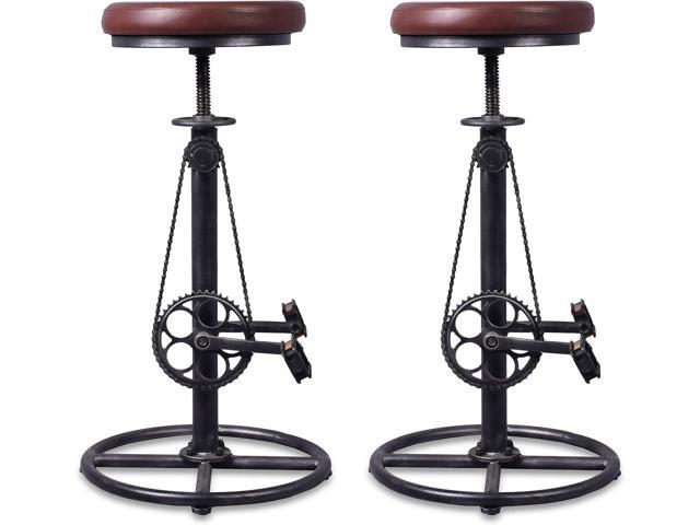 LOKKHAN Rustic Swivel Adjustable Bike Stool-29-37 Kitchen Counter Bar Height-Set of 2 Industrial Farmhouse Countertop Barstools-Metal and PU Leather