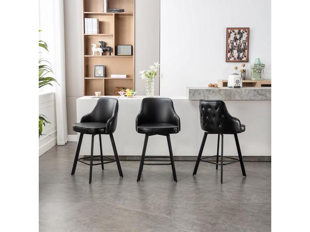 Bar Stools Set of 3, 26' Swivel Counter Height Bar Stools with High Back, Faux Leather Kitchen Barstools Counter Height for Kitchen Island (Black,...