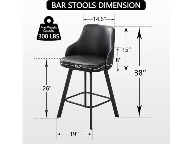 Bar Stools Set of 3, 26' Swivel Counter Height Bar Stools with High Back, Faux Leather Kitchen Barstools Counter Height for Kitchen Island (Black,...