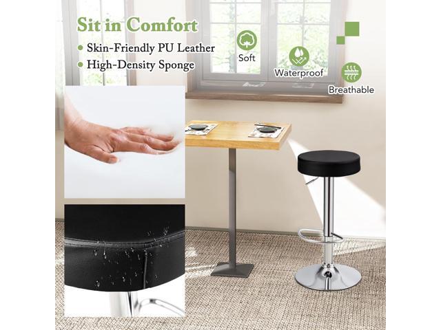 HAPPYGRILL Barstool Set of 2, Backless Round Swivel Barstool with High PU Seat,Chrome Footrest, Sturdy Metal Frame, Adjustable Armless bar Chair...