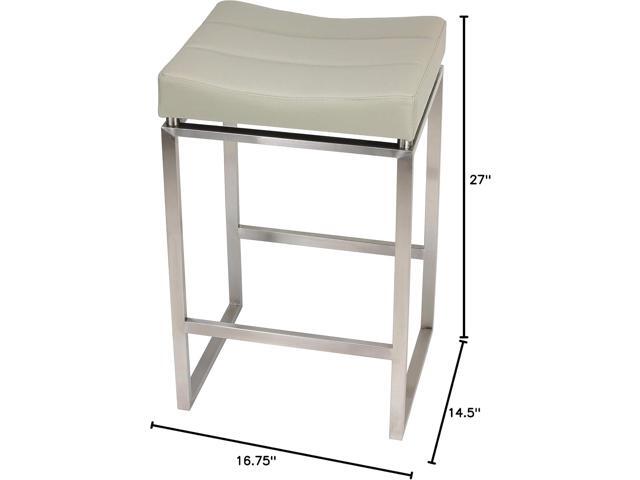 Cortesi Home Isis Counter-Height Stool in Brushed Stainless Steel, Light Grey