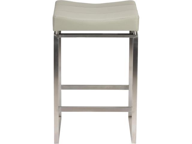 Cortesi Home Isis Counter-Height Stool in Brushed Stainless Steel, Light Grey