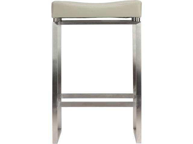 Cortesi Home Isis Counter-Height Stool in Brushed Stainless Steel, Light Grey