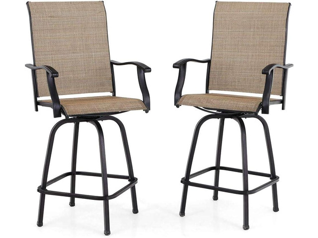 PHI VILLA Outdoor Swivel Bar Stools Set of 2, Bar Height Patio Chairs 30' Seat Height with All-Weather Brown Textilene Fabric, Tall Patio Chairs...