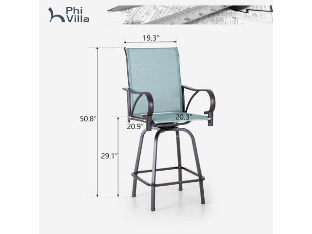 PHI VILLA Outdoor Bar Stools Set of 2, Swivel Patio Bar Stools & Chairs with Armrest, All-Weather High Top Outdoor Bar Chairs for Outside, Porch...