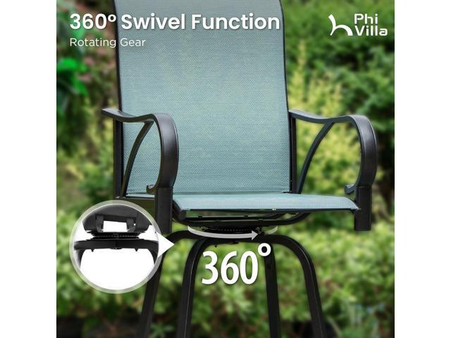 PHI VILLA Outdoor Bar Stools Set of 2, Swivel Patio Bar Stools & Chairs with Armrest, All-Weather High Top Outdoor Bar Chairs for Outside, Porch...