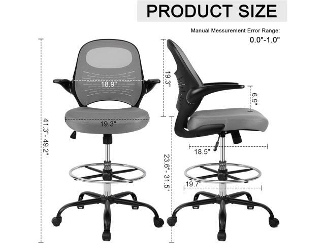 HYLONE Drafting Chair Tall Stool, Ergonomic Office Chairs Tall Standing Desk Chair Flip-up Armrest Tall Drafting Stool Heavy Duty Drafting Chair...