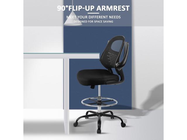 HYLONE Drafting Chair Tall Office Chair with Flip-Up Armrests Ergonomic Computer Chair with Lumbar Support Adjustable Footrest Ring Mesh Standing...