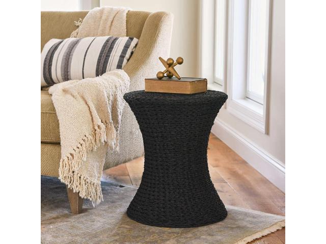 Household Essentials Handwoven Paper Rope Stool with Hourglass Shape, Black