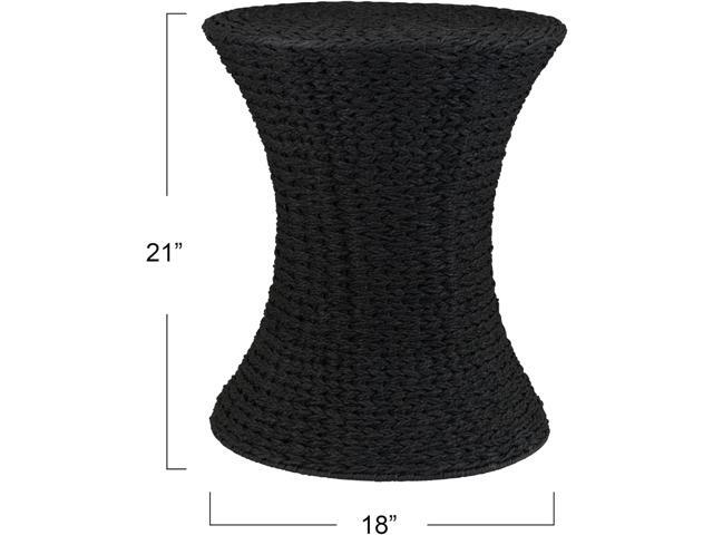 Household Essentials Handwoven Paper Rope Stool with Hourglass Shape, Black