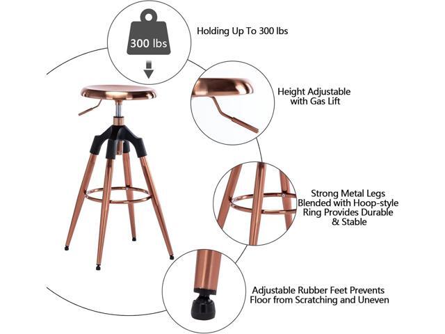Adjustable Backless Swivel Bar Stools,Counter Height Round Metal Bar Chair, Kitchen Dining Chairs,Rose Gold