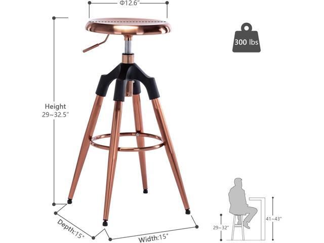 Adjustable Backless Swivel Bar Stools,Counter Height Round Metal Bar Chair, Kitchen Dining Chairs,Rose Gold