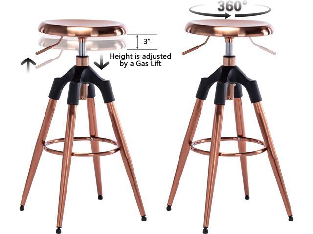Adjustable Backless Swivel Bar Stools,Counter Height Round Metal Bar Chair, Kitchen Dining Chairs,Rose Gold