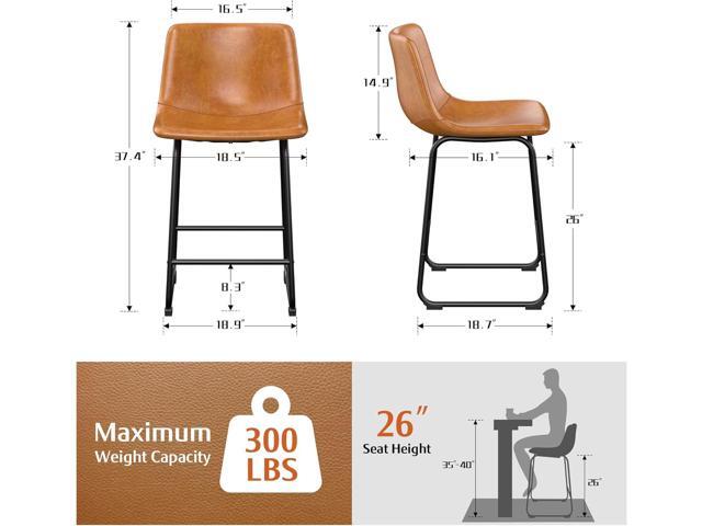 Bar Stools Set of 4, PU Leather Counter Height Bar Stools, 26' Modern Bar Stools with Metal Legs and Footrest, Urban Armless Dining Chairs with...