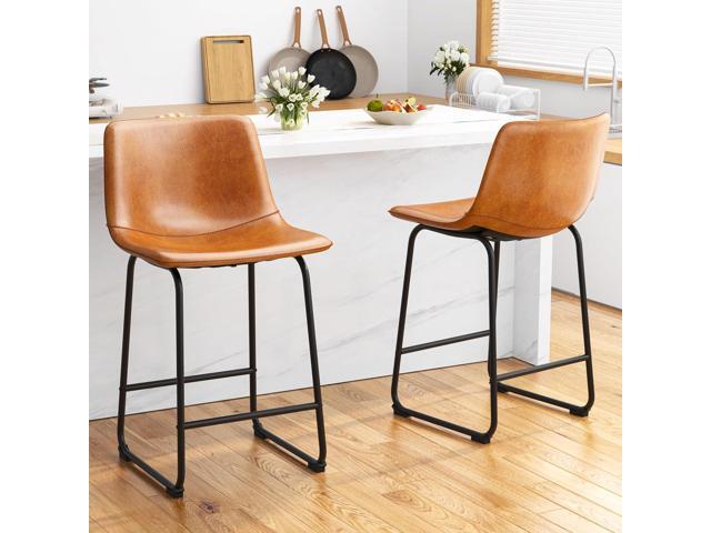 Bar Stools Set of 4, PU Leather Counter Height Bar Stools, 26' Modern Bar Stools with Metal Legs and Footrest, Urban Armless Dining Chairs with...