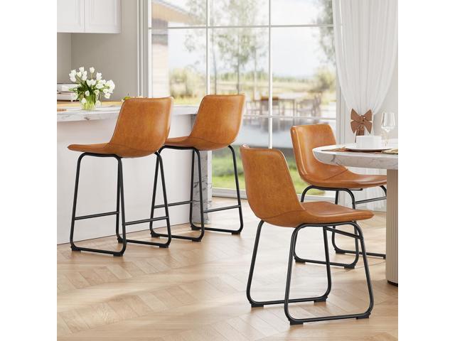 Bar Stools Set of 4, PU Leather Counter Height Bar Stools, 26' Modern Bar Stools with Metal Legs and Footrest, Urban Armless Dining Chairs with...
