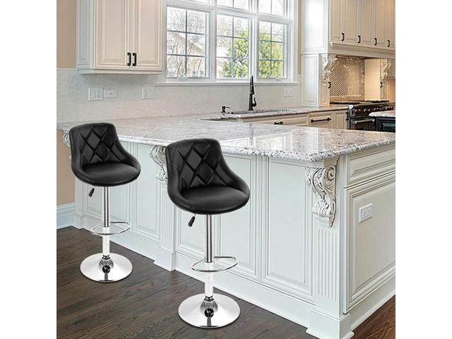 Dkeli Counter Height Bar Stools Set of 2 Leather Adjustable Bar Chairs for Kitchen Living Room Pub Swivel Bar Stool Armrest(Black)