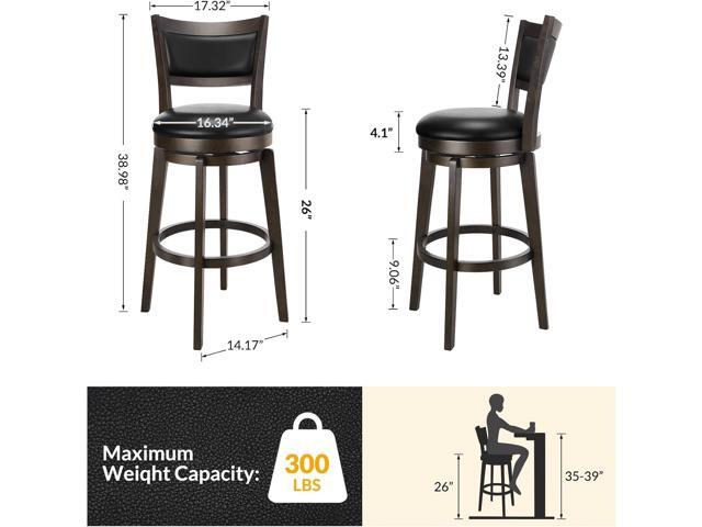 PrimeZone Swivel Bar Stools Set of 2, 26 Inch Counter Height Barstools, Black Faux Leather Bar Stool with High Backrest & Solid Wood Legs &...