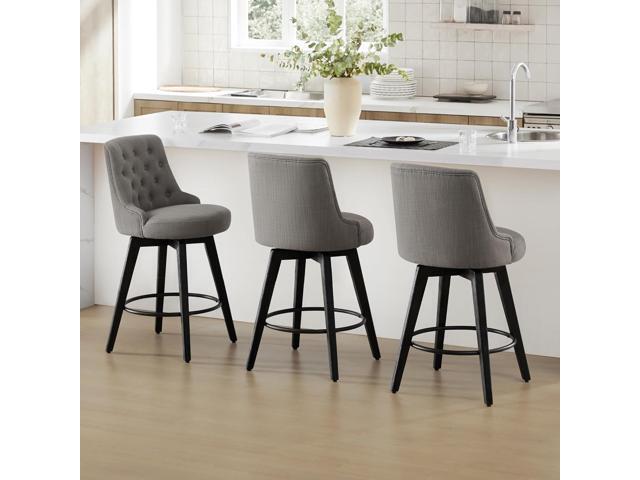 Watson & Whitely Modern Swivel Bar Stools, Performance Fabric Upholstered Counter Height Bar Stool with Back, Solid Wood Legs, 26' H Seat, Set of...