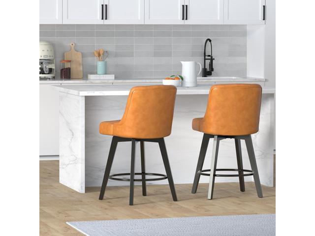 MINCETA Counter Stool,26' 360 Free Swivel Upholstered Bar Stool with Back-Set of 2-PU in Brown
