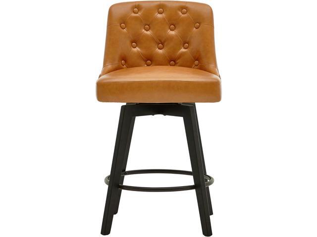 MINCETA Counter Stool,26' 360 Free Swivel Upholstered Bar Stool with Back-Set of 2-PU in Brown