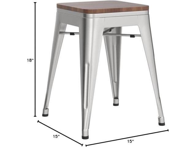 18 Inch Short Stools for Classroom Stools Set of 4 Dining Chairs Metal Barstools School Chairs Stackable Industrial Short Stools Silver