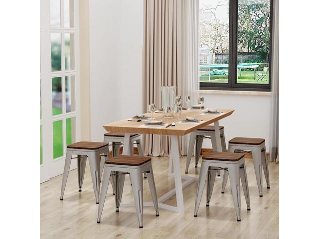 18 Inch Short Stools for Classroom Stools Set of 4 Dining Chairs Metal Barstools School Chairs Stackable Industrial Short Stools Silver