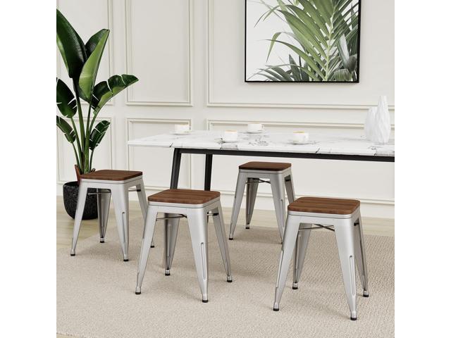 18 Inch Short Stools for Classroom Stools Set of 4 Dining Chairs Metal Barstools School Chairs Stackable Industrial Short Stools Silver