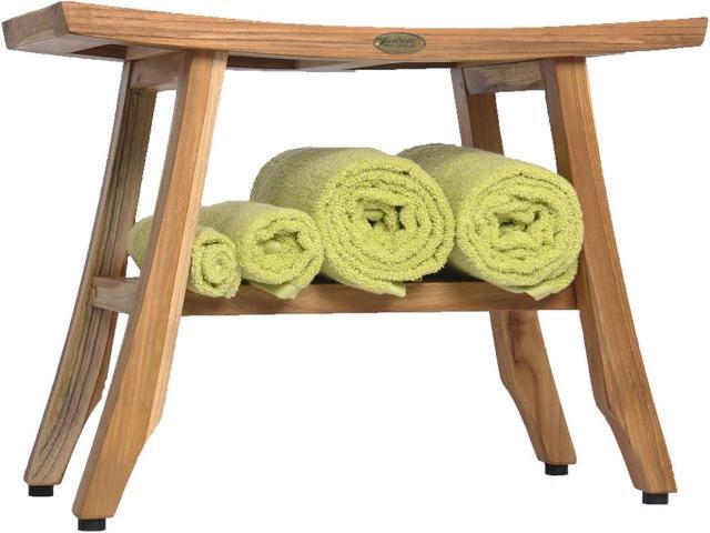 EcoDecors 24 Inch Satori Natural Teak Waterproof Teak Wood Shower Bench Stool Seat Chair for Inside Shower Provides Safety, Storage, and...