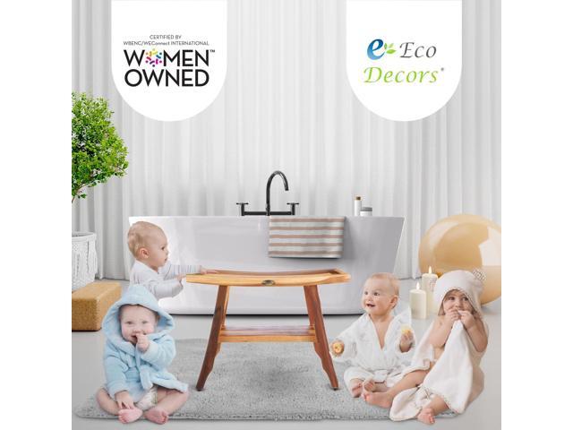EcoDecors 24 Inch Satori Natural Teak Waterproof Teak Wood Shower Bench Stool Seat Chair for Inside Shower Provides Safety, Storage, and...