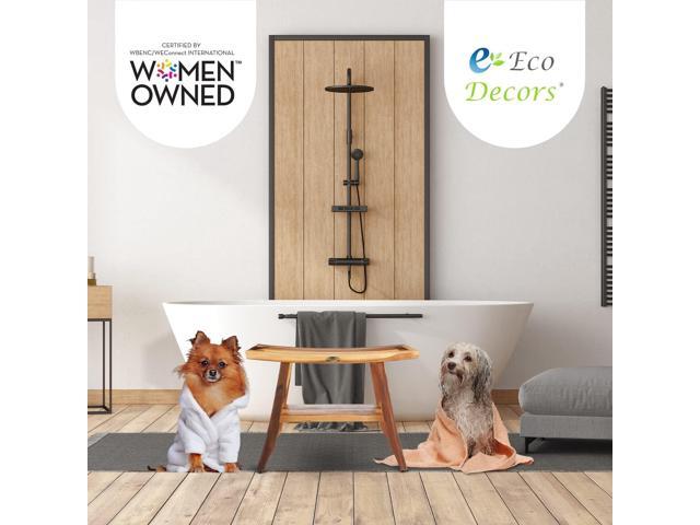 EcoDecors 24 Inch Satori Natural Teak Waterproof Teak Wood Shower Bench Stool Seat Chair for Inside Shower Provides Safety, Storage, and...