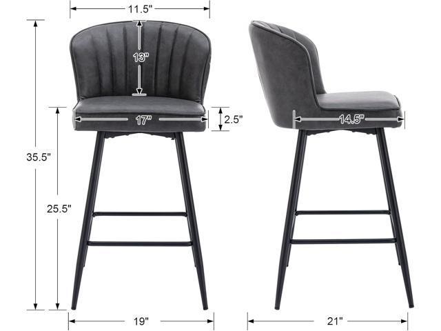 Grey Leather Counter Stools Set of 6 Mid Century Modern Bar Stools Upholstered Counter Height Stool Chairs 26 Inch kitchen Island Chairs with Back,...