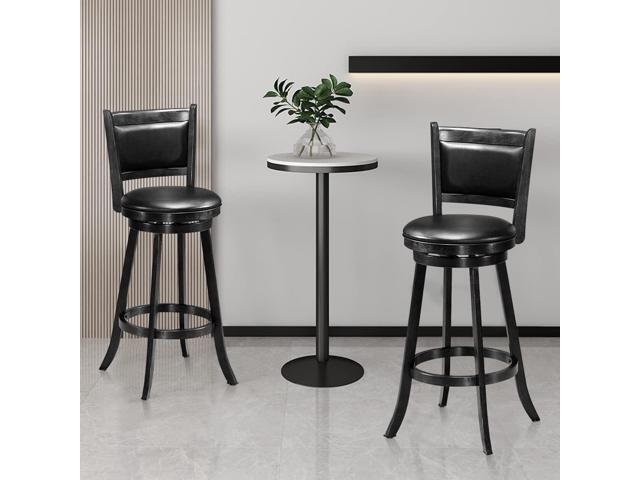 ERGOMASTER Bar Stools Set of 4, 29 Bar Height Stools for Kitchen Island, Rubber Wood, Swivel Barstools with Backs for Pub, Restaurant, Black