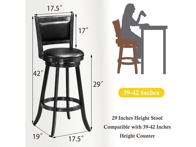 ERGOMASTER Bar Stools Set of 4, 29 Bar Height Stools for Kitchen Island, Rubber Wood, Swivel Barstools with Backs for Pub, Restaurant, Black