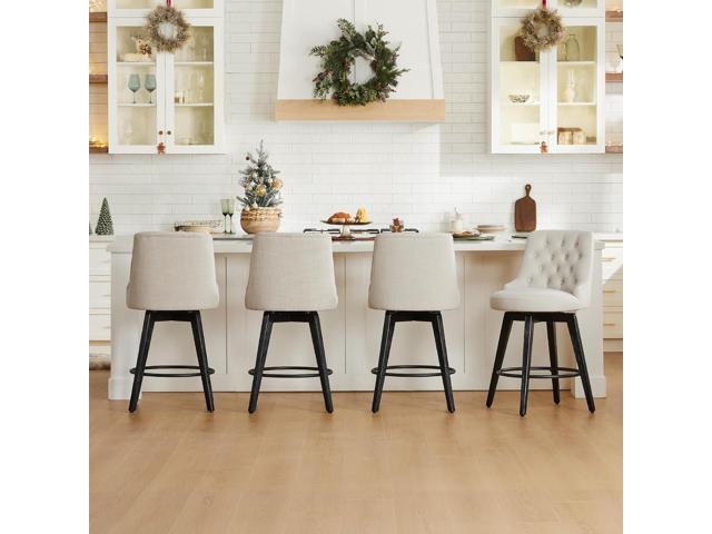 Watson & Whitely Counter Height Bar Stools, Performance Fabric Upholstered Modern Swivel Barstool with Back, Solid Wood Legs, 26' H Seat, Linen
