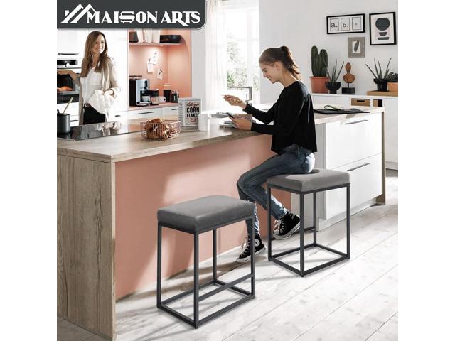 MAISON ARTS Counter Height 24' Bar Stool for Kitchen Counter Backless Modern Barstool Industrial Upholstered Faux Leather Stool Farmhouse Island...
