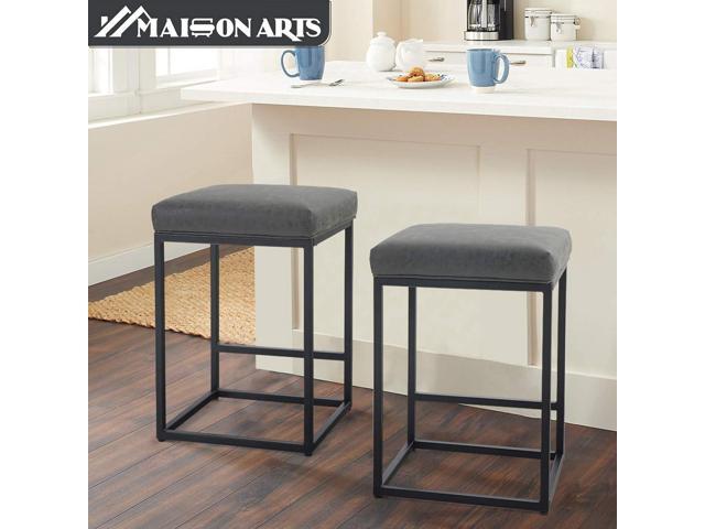 MAISON ARTS Counter Height 24' Bar Stool for Kitchen Counter Backless Modern Barstool Industrial Upholstered Faux Leather Stool Farmhouse Island...