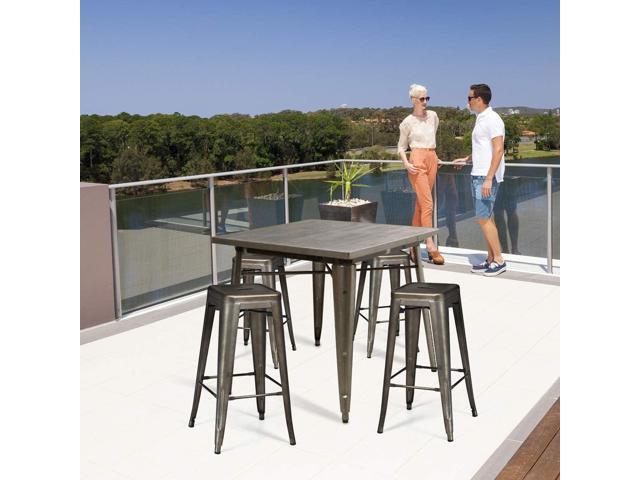 GOFLAME 24' Metal Bar Stools Set of 4, Industrial Cafe Side Chairs with Removable Back and Rubber Feet, Stackable Counter Stool for Bistro, Cafe,...