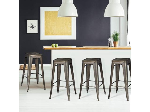 GOFLAME 24' Metal Bar Stools Set of 4, Industrial Cafe Side Chairs with Removable Back and Rubber Feet, Stackable Counter Stool for Bistro, Cafe,...