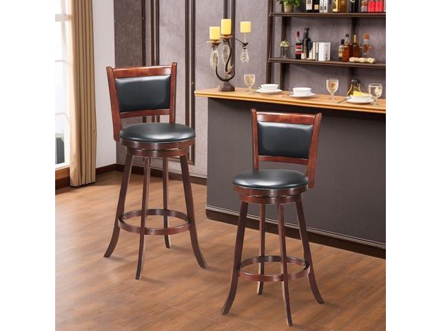 ERGOMASTER Bar Stools Set of 2, 29 Bar Height Stools for Kitchen Island, Rubber Wood, Swivel Barstools with Backs for Pub, Restaurant, Brown & Black