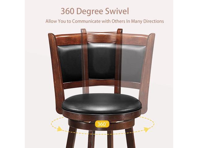 ERGOMASTER 29 Swivel Bar Stools with Back, Rubber Wood, Brown, Set of 2