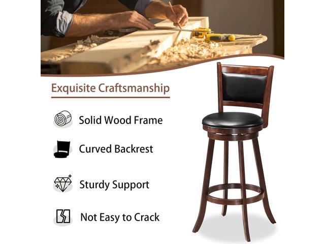 ERGOMASTER 29 Swivel Bar Stools with Back, Rubber Wood, Brown, Set of 2